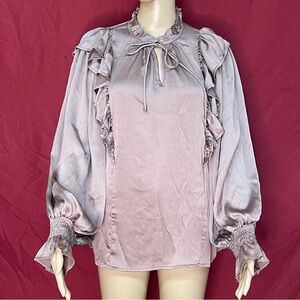 Entro Ruffled Tie-Neck Bracelet Sleeve Dusty Plum Secretary Blouse Size Small
